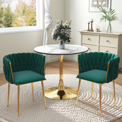 Round Pedestal Dining Set with Woven Dining Chair