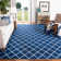 Emek Hand Woven Flat Weave Wool/Cotton Geometric Rug in Beige/Dark Blue