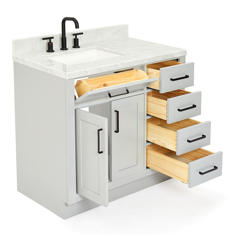 ARIEL HEPBURN 37 IN RIGHT OFFSET RECTANGULAR SINK VANITY 1,5 IN, Gray, Rectangular, Left