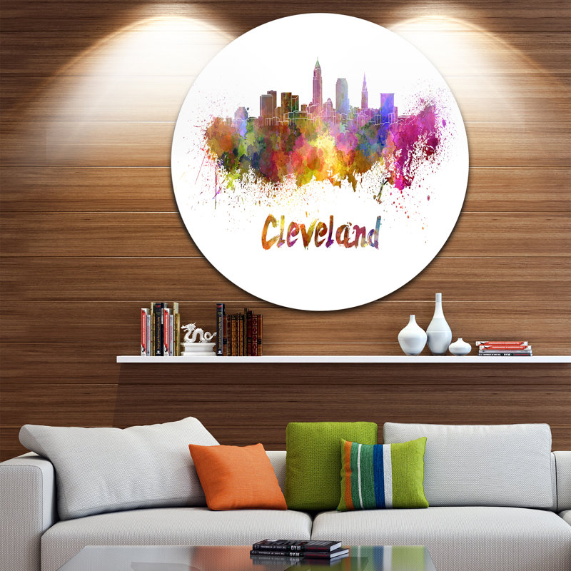 Cityscape Cleveland Skyline - impression d'art graphique, H 23 po x l 23 po x P 1 po, Métal