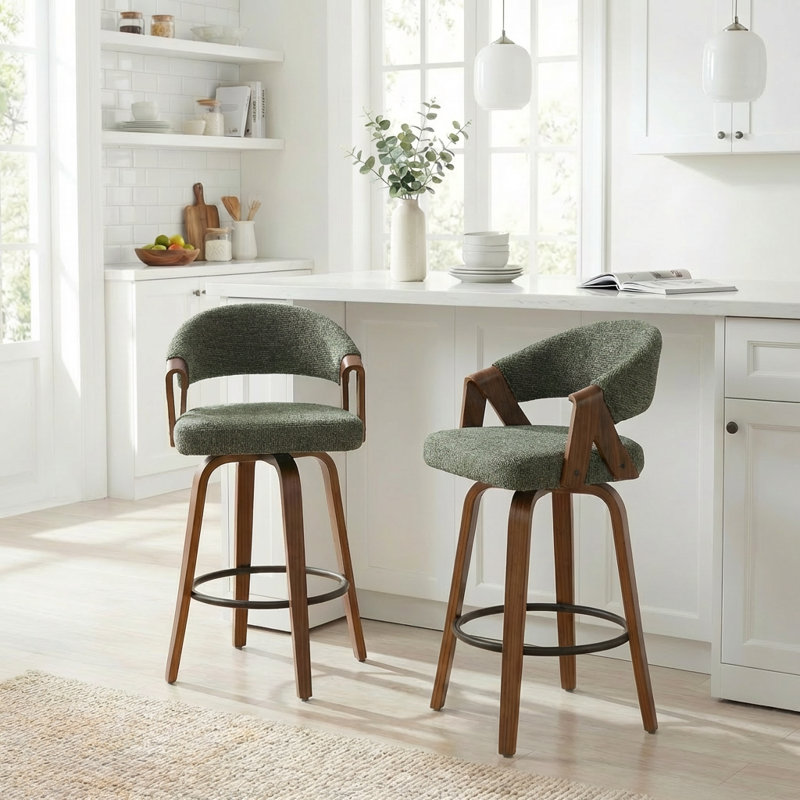 Tabouret de comptoir pivotant rembourré Providence, Vert