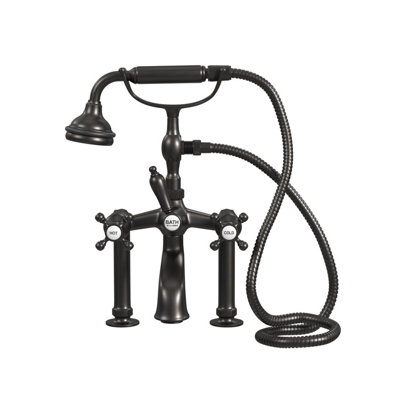 Garniture de robinet de baignoire à pattes à deux poignées avec douche à main à fixation sur le comptoir, Bronze antique