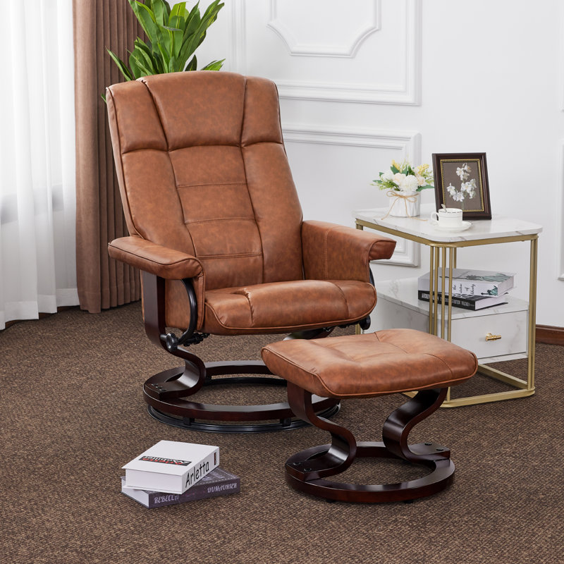 Padang Sidempuan Swivel Recliner, Multi-Position Leisure Chair with Ottoman and Adjustable Back, Faux Leather