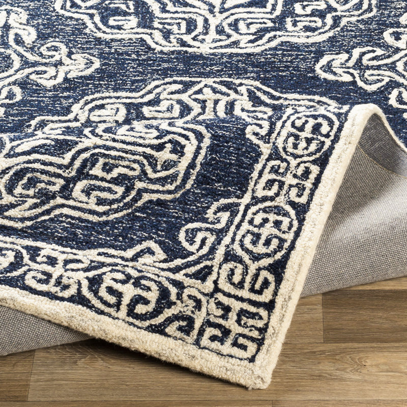 Tapis gris / beige / bleu marine en laine touffeté à la main Bergmann, Rectangle 2 pi x 3 pi