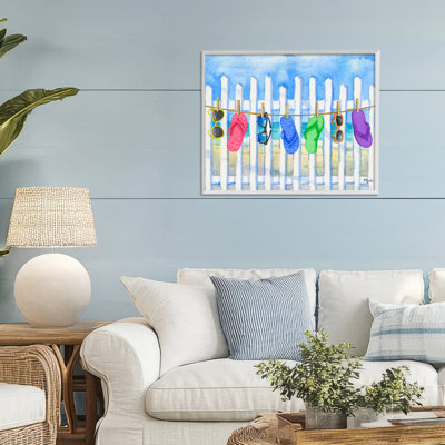 Summer Clothesline with Flip Flops Framed Giclee, design by Paul Brent