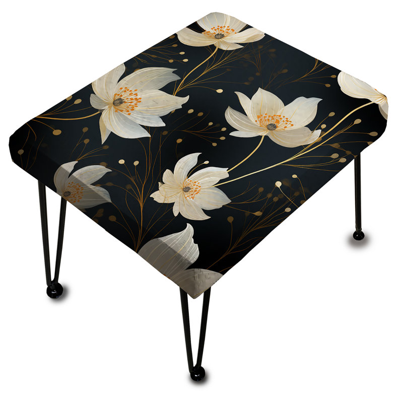 Motif floral noir et ivoire élégant - Repose-pieds rectangulaire floral