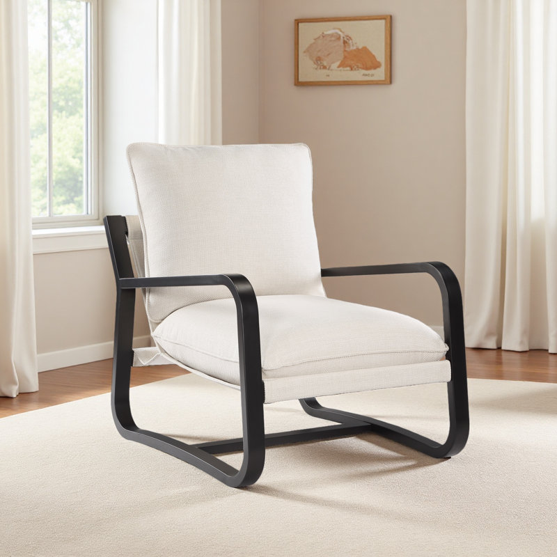 Chair Upholstered In Fabric With Metal Frame, Beige