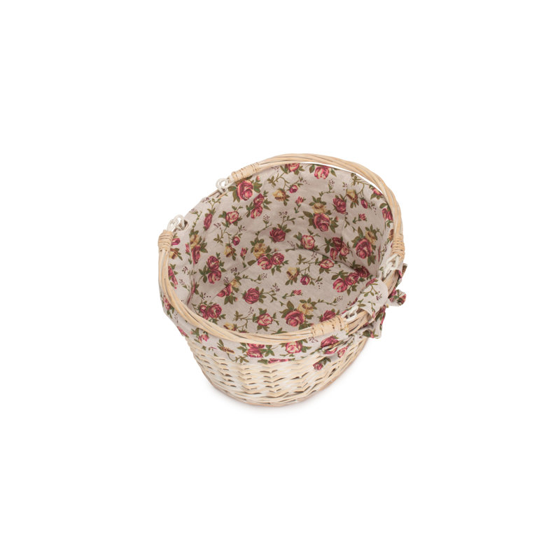 Wicker Swing Handle Shopping Basket with Garden Rose Lining, 18cm H x 28cm W x 33cm D