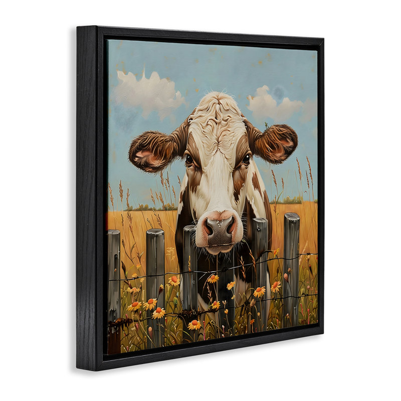Cadre flottant Cow & Daisies, conception par LSR Creative Studio, Cadre flottant noir de jais, H 18 po x l 18 po