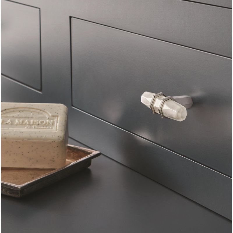 2.5 Inch Marble White and Polished Nickel T-Handle Knob