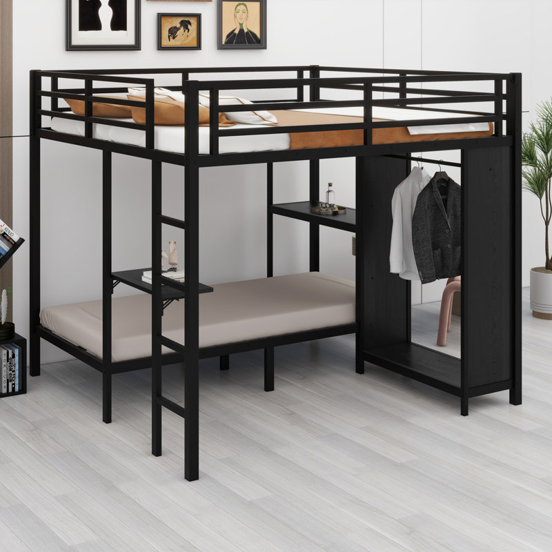 Structure de lit superposé avec garde-robe intégrée et bureau pliable