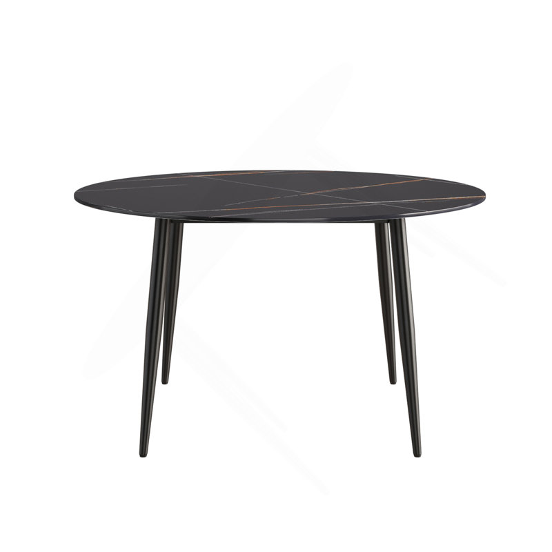 Table de salle à manger moderne en pierre artificielle ronde pour 6 personnes, H 29,53 po x L 53,15 po x l 53,15 po, Noir
