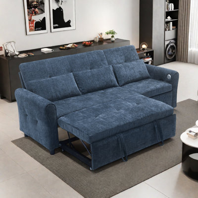 2-in-1 Three-seater Sofa With A Sofa Bed And A Reversible Recliner, Curved Armrests With Tufted Detailing And Usb Charging Ports