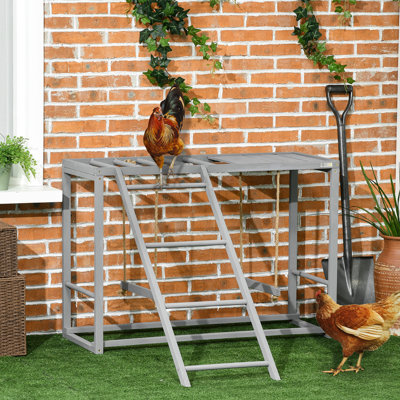Wooden Chicken Play For 3 - 4 Birds, Gray With Swing And Improves Chicken's Coordination Contributes To Their Being Coop Accessory, Perch Birds Encourages Physical Activity Enhances Health