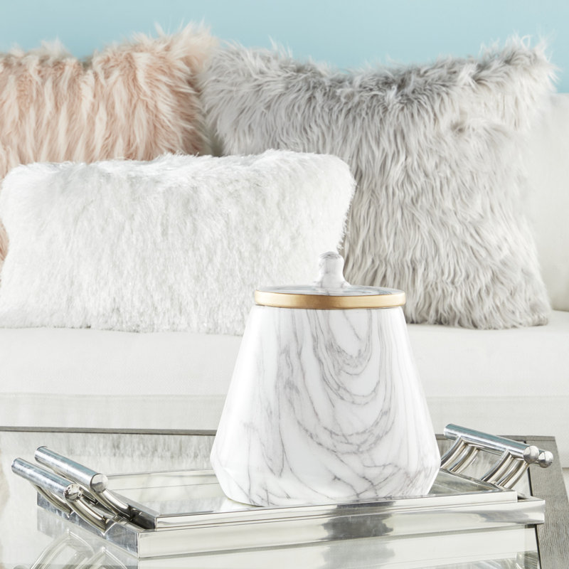 Pots décoratifs en céramique imitation marbre blanc avec accent doré, H 10 po x l 9 po x P 7 po