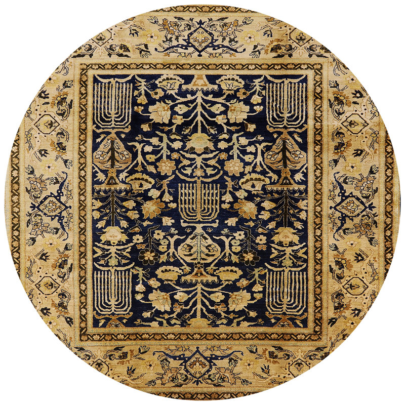 Tapis oriental beige / noir, Rond 5 pi