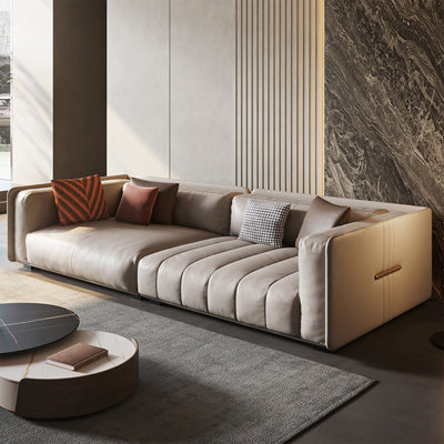 Khaki Genuine Leather Modular Sofa cushion couch