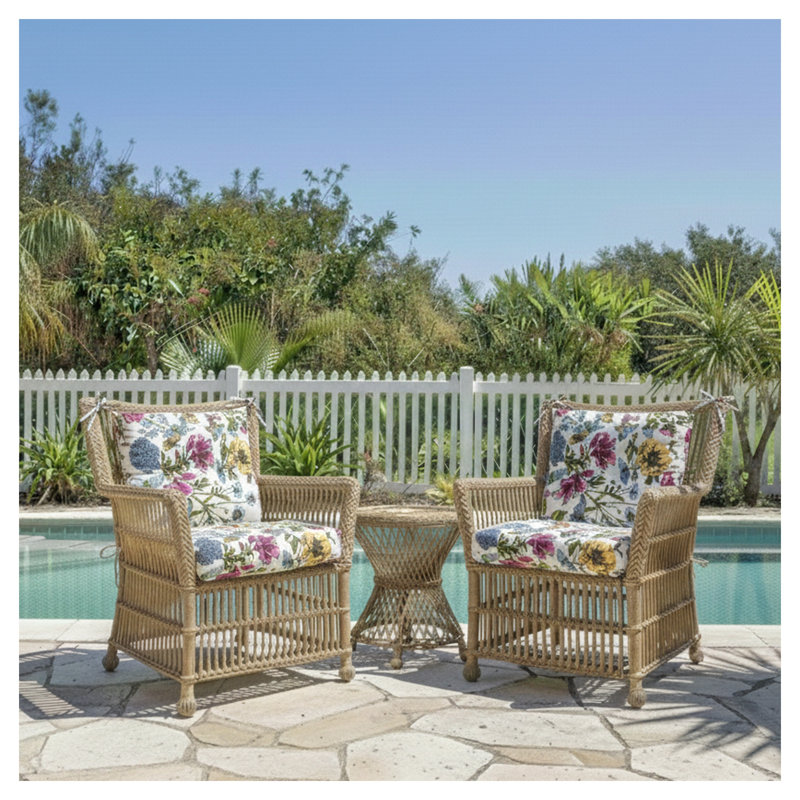 Set of 2 Outdoor Chair Cushions - Waterproof Patio Seat Pads with Ties, Thick Tufted Garden Furniture Cushions, White Floral