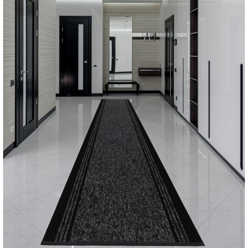 Custom Size Runner Rug Solid Border Charcoal Berber Style Indoor/Outdoor Non Slip Latex Backing, Runner 2'6" x 36'