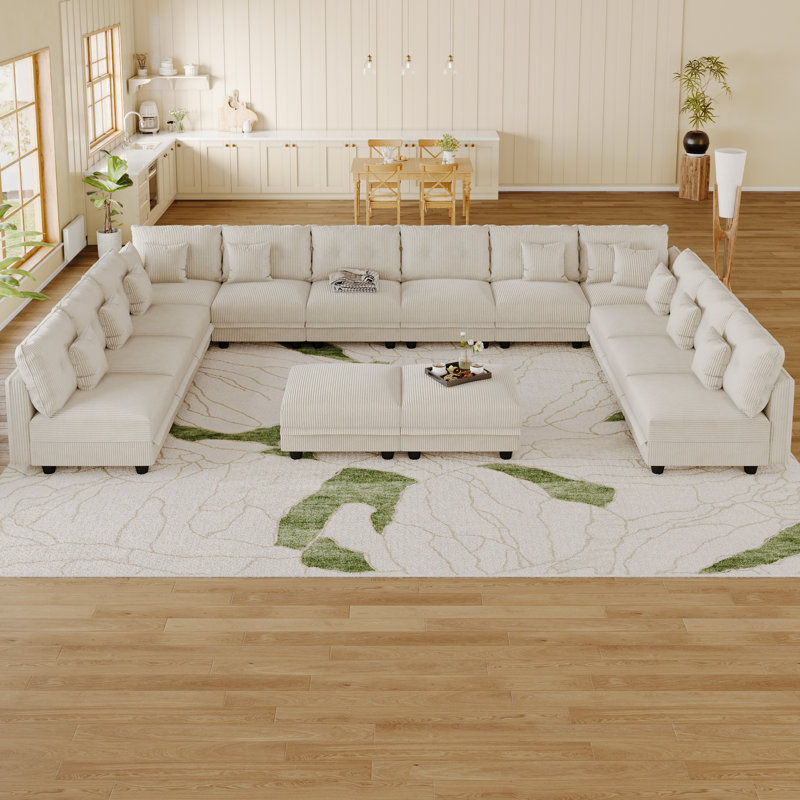 Canapé modulaire convertible 14 places en velours côtelé avec rangement, 12 coussins de dossier et 12 coussins décoratifs