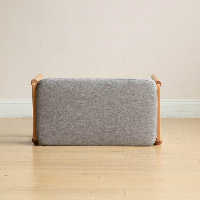 (Beige) Banc à chaussures en bois massif naturel, banc de rangement moderne Mid-Century avec coussin éponge à rebond élevé pour hall d'entrée et espaces de vie