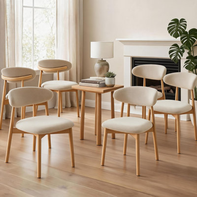 Ensemble de 6 chaises de salle à manger rembourrées de style champêtre, avec pieds en bois et dossier incurvé, pour cuisine et salle à manger.