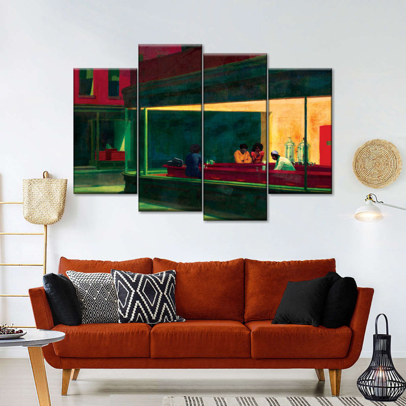 Nighthawks Inspired African American on Canvas, reproduction de 4 pièces, H 48 po x l 75 po x P 1 po
