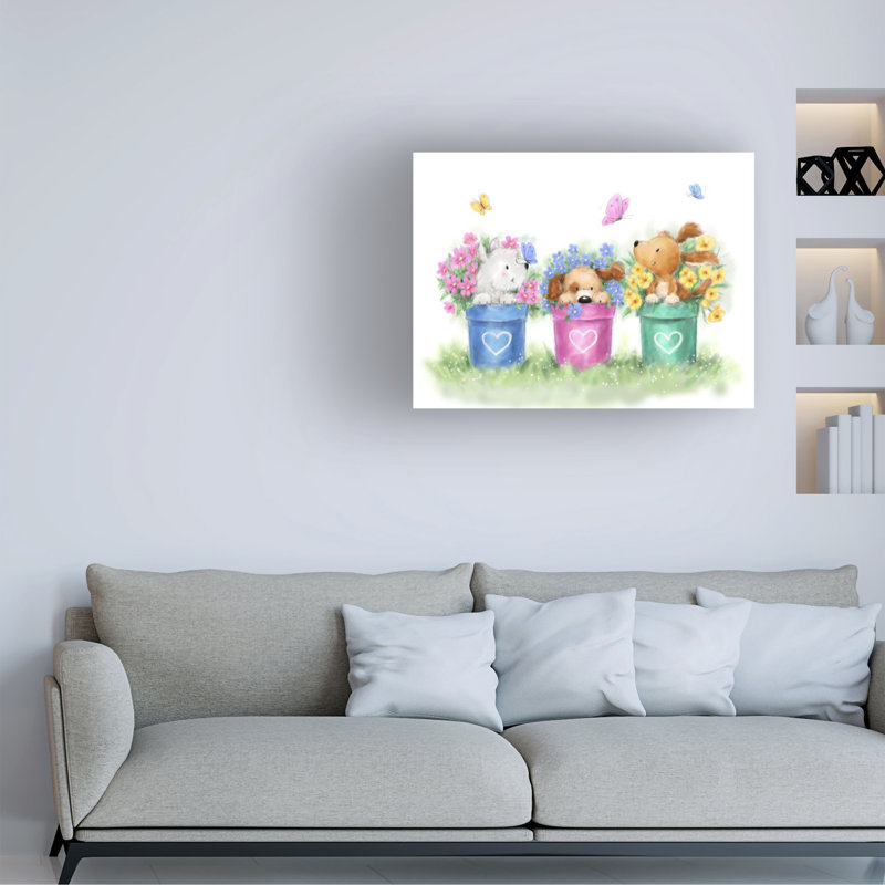 Art sur toile «ologic bolologia Three Dogs In Flower Pots », H 24 po x l 32 po