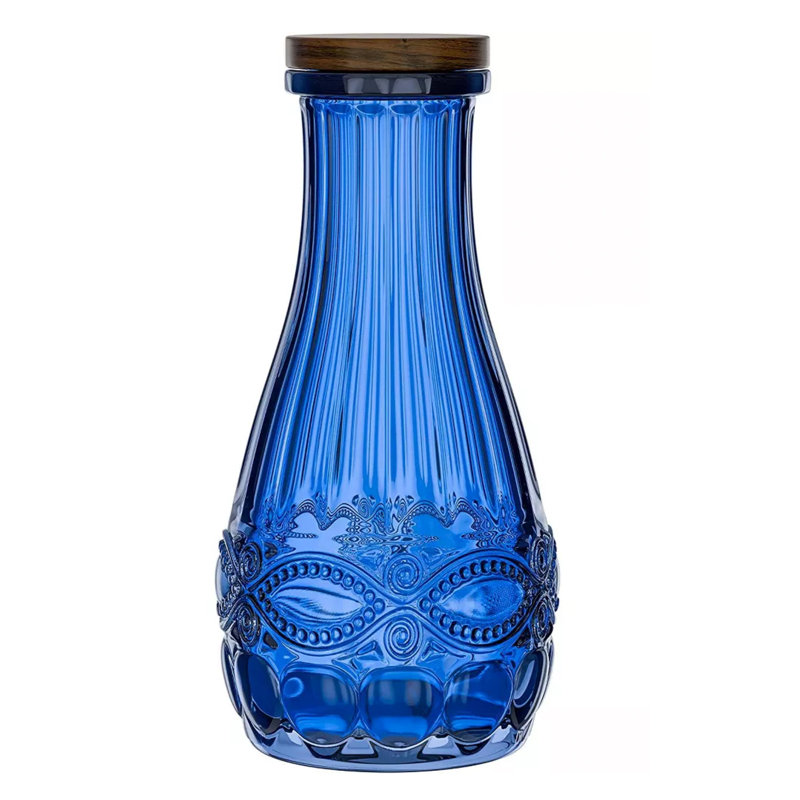 Carafe avec couvercle en bois, bleu