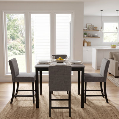 Ensemble de table carrée 5 pièces à hauteur de comptoir en bois avec 4 chaises rembourrées, ensemble pour 4 personnes, cuisine, salle à manger, gris clair et noir