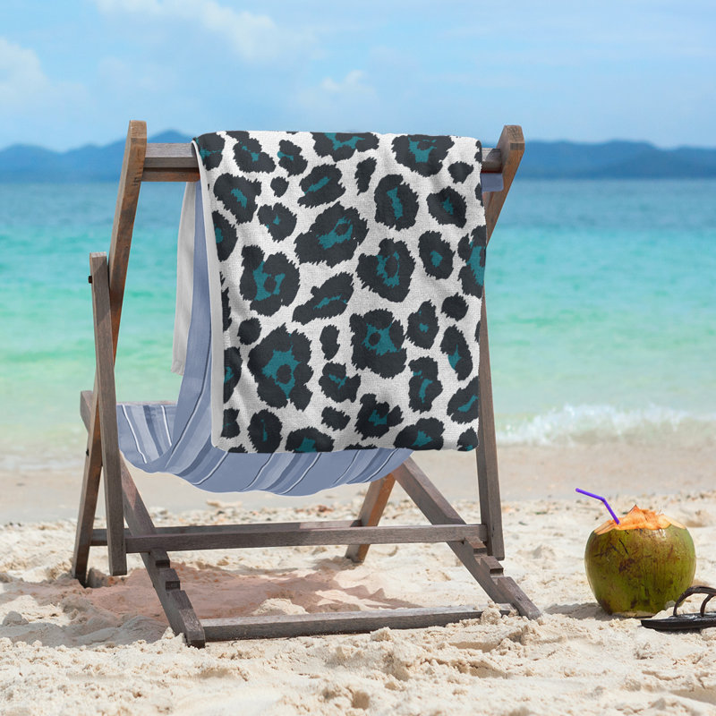 Davlin Beach Towel, Polyester/Cotton Blend, White/Teal/Black