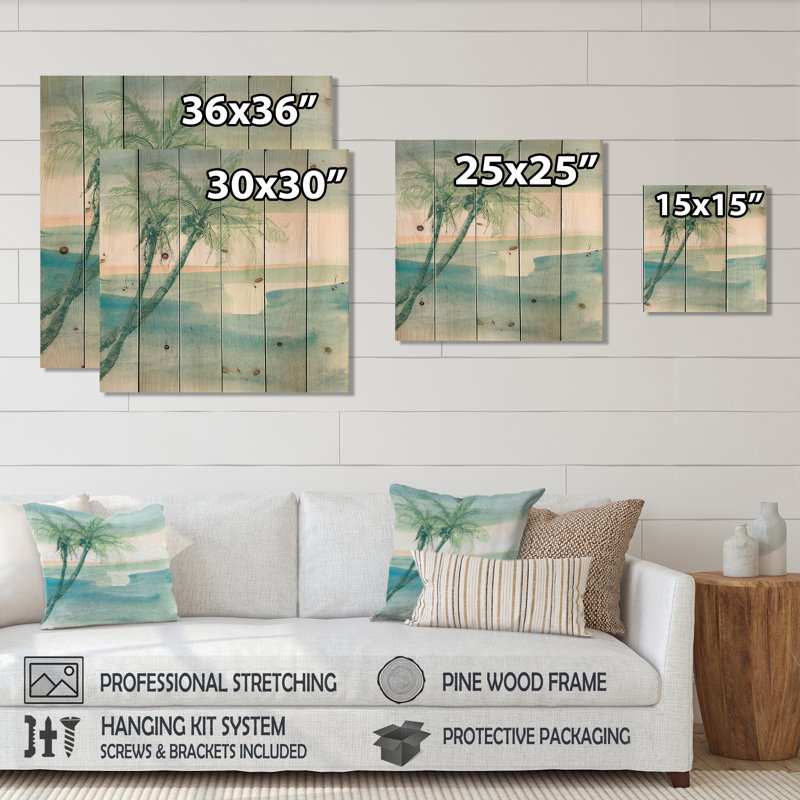 Peaceful Dusk I Tropical - Impression tropicale sur bois de pin naturel, H 16 po x l 16 po x P 1 po