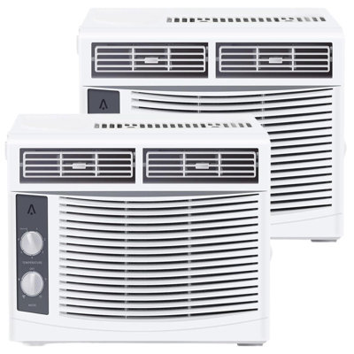 2 Pack 5000 BTU Mechanical Window AC Unit – Each Cools 150 Sq. Ft., Sleep Mode, 24H Timer, 3 Speeds, Auto Restart, Self-Evaporating, White