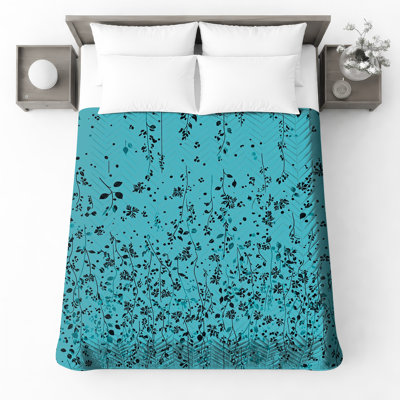 Couvre-lit matelassé à motif floral Vines Teal