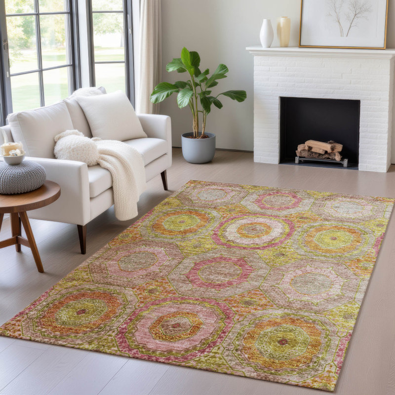 Machine Washable Indoor/Outdoor Xhevrie Orange Rug, Rectangle 10' x 14'