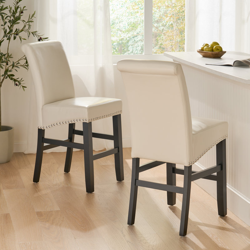 Shaws Upholstered Counter Stool with Solid Wood Frame, Ivory, Counter Stool (25" Seat Height)