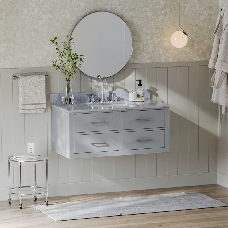 Ensemble de meuble-lavabo mural simple 43 po Ceinture, Gris, Nickel brossé