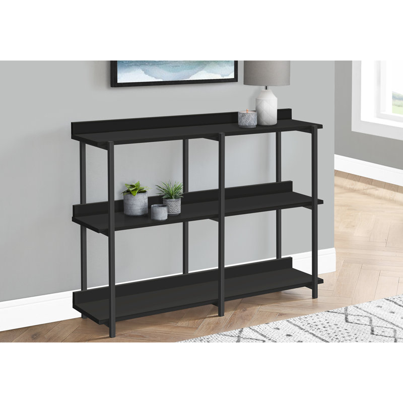 Console étroite, 3 pièces avec plateau rectangulaire en métal et métal noir, rangement pour hall d'entrée contemporain à 2 tablettes