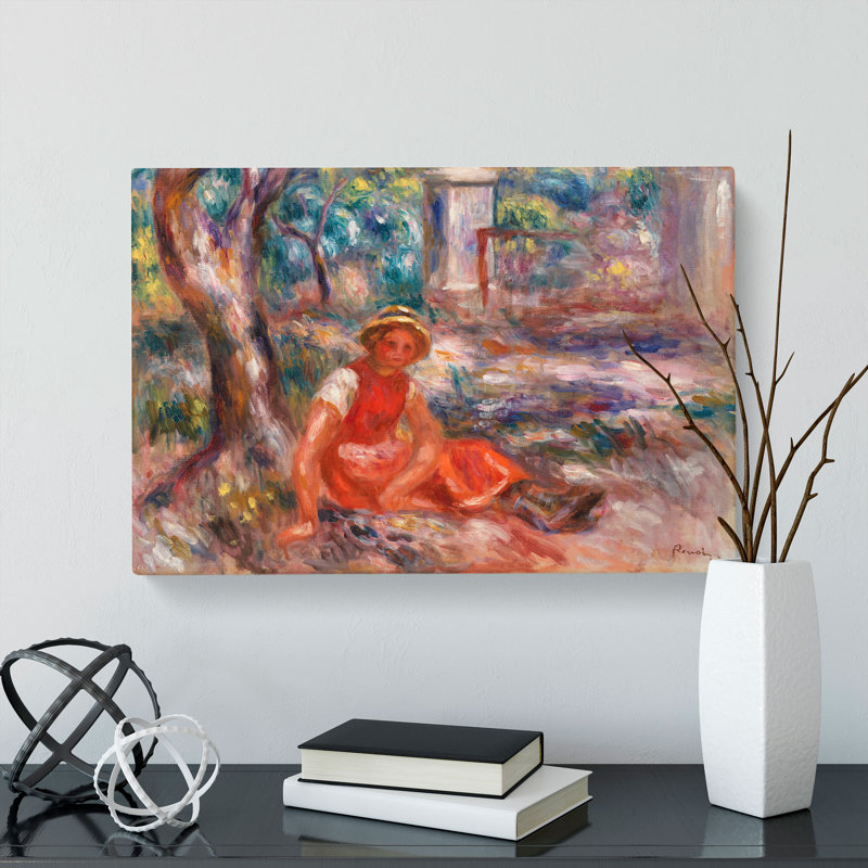 Girl At The Foot Of A Tree by Pierre-Auguste Renoir - Wrapped Canvas Painting, 40cm H x 60cm W x 3cm D