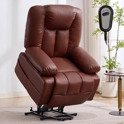 Power Lift Recliner Chair with Massage Heat for Seniors Elderly,8 Point Massage, Lumbar Heat, Thick Padded Headrest and Armrests, USB Charging for Living Room Leather Wine Red