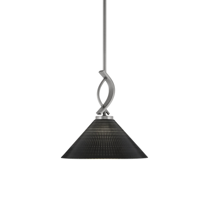 Unia Stem Hung Mini Pendant Shown In Graphite Finish With 12" Black Matrix Glass