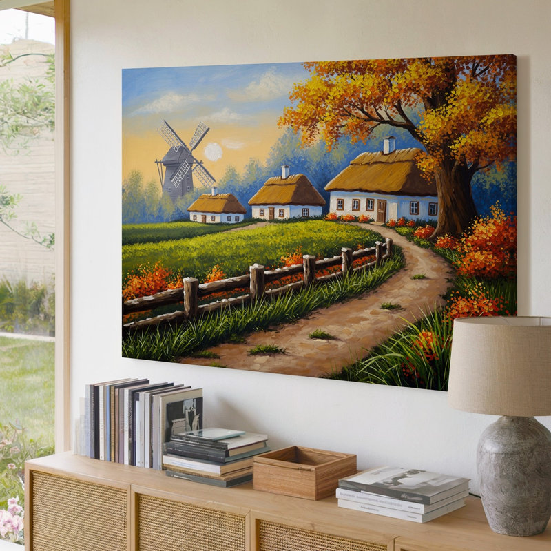 Toile dans un paysage d'automne tranquille, chemin de terre rustique, méandres à travers une campagne pittoresque bordée par une mousse