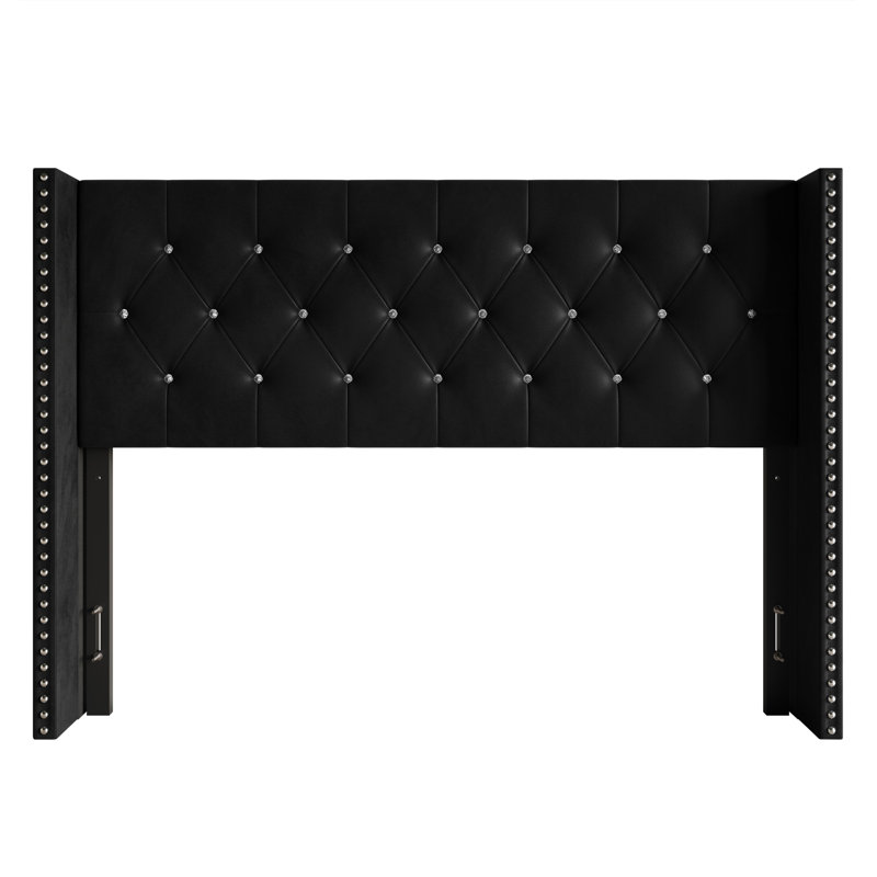 Gretna Tufted Upholstered Velvet Headboard, Black, King