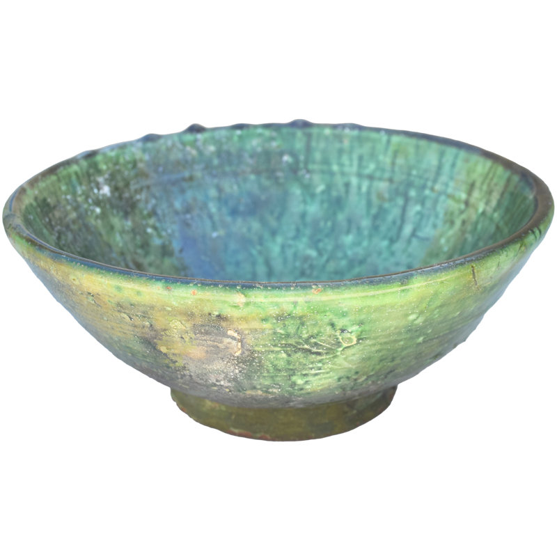Bol en céramique émaillé vert antique fabriqué à la main