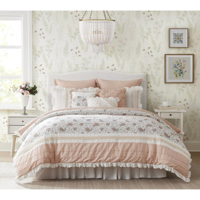 9 Piece Blush Comforter For King - Cotton , Paisley Pattern, , Flange, 2 Shams, Euro 3 Decorative Pillows, , Soft And Comfortable In With Print, Fabric, Static Fabric