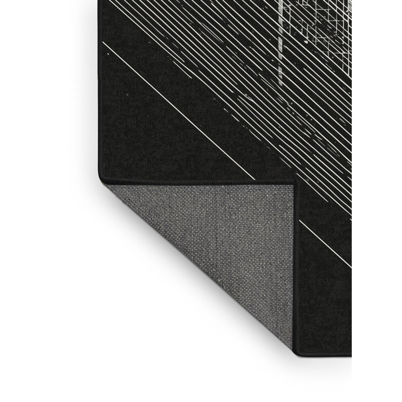Soft Plush Queanbeyan Chicago Skyline Modern & Contemporary Geometric Area Rug in Brown – Black Binding, 5x7