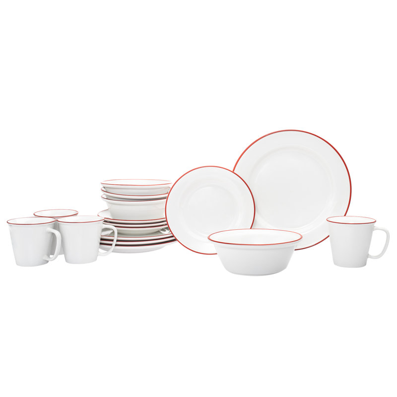 Service de table en porcelaine 16 pièces Bistro, Blanc / rouge