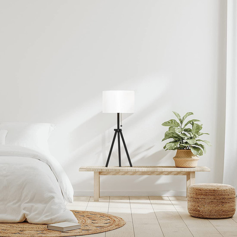 Tujuan 23.5" Tripod Table Lamp, Adjustable in Height, 100% Metal Body with Linen Drum Shade, Bedside Lamp, Nightstand Lamp, Side Table Lamp for Living Room, Bedroom, Office