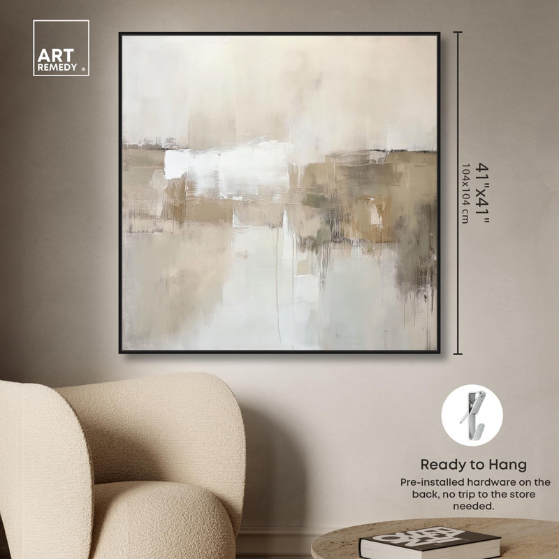 «Windswept Reverie I», toile minimaliste abstraite par Art Remedy, H 41 po x l 41 po x P 1,8 po, Cadre flottant noir