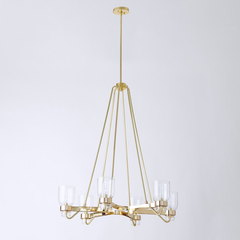 Six Light Chandelier, Shiny Brass